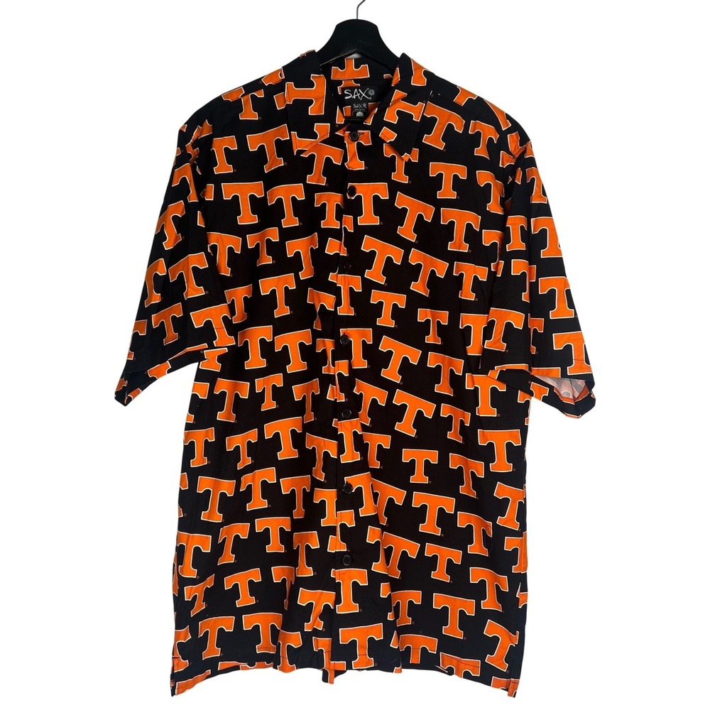 SAX Tennessee Volunteers NCAA Mens XXL Button Down Shirt Black Orange All Over T